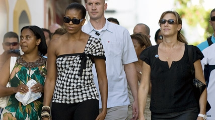 Michelle Obama and daughter Sasha on holiday in Marbella in 2010