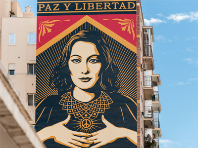 The massive Peace and Liberty mural by Shepard Fairey